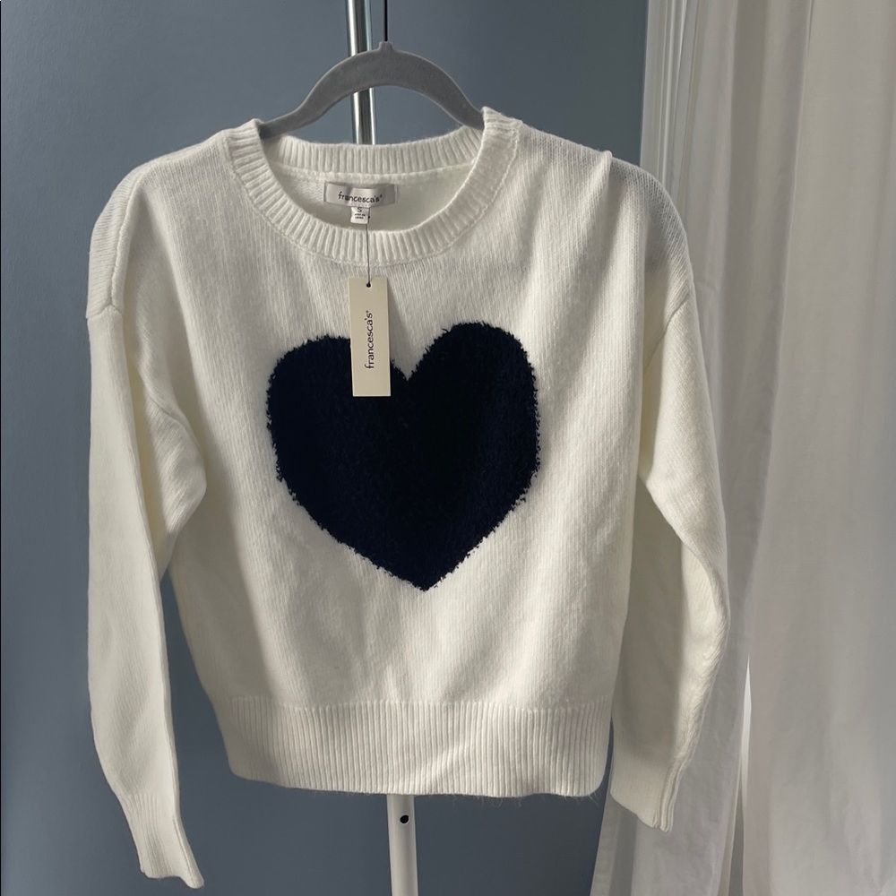 Francesca's Collections White Sweater with Black Heart